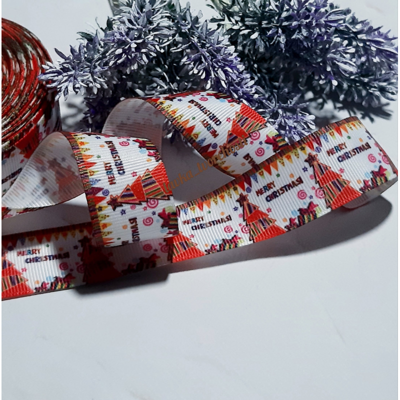 Стрічка репс Merry Christmasi 2,5см Стрічка репс Merry Christmasi 2,5см